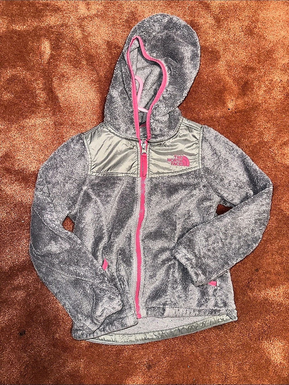 The North Face Girls' Osito Full-Zip Hoodie Gray & Pink Girls XS (6)